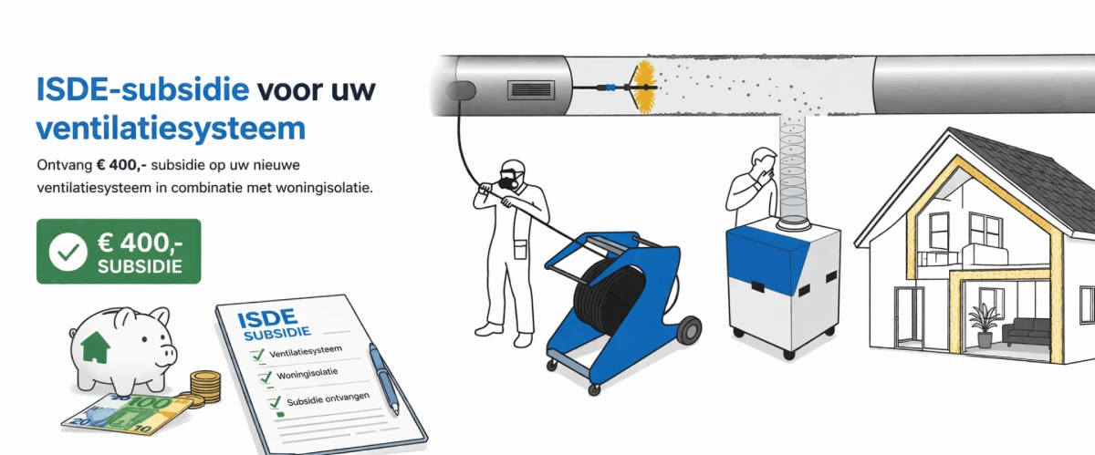 ISDE-subsidie voor uw ventilatiesysteem
Ontvang € 400,- subsidie op uw nieuwe ventilatiesysteem in combinatie met woningisolatie